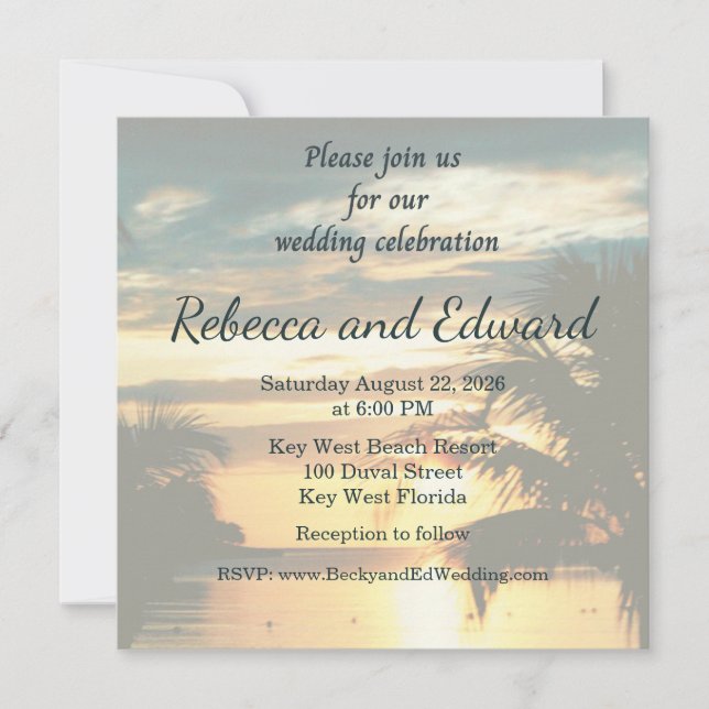 Convite de Casamento com Foto Tropical (Frente)