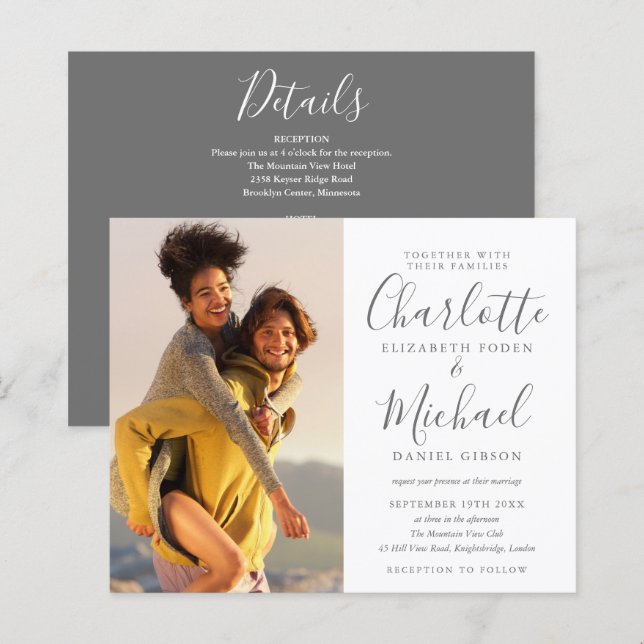 Convite de Casamento com Foto Tudo em Um Orçamento (Frente/Verso)