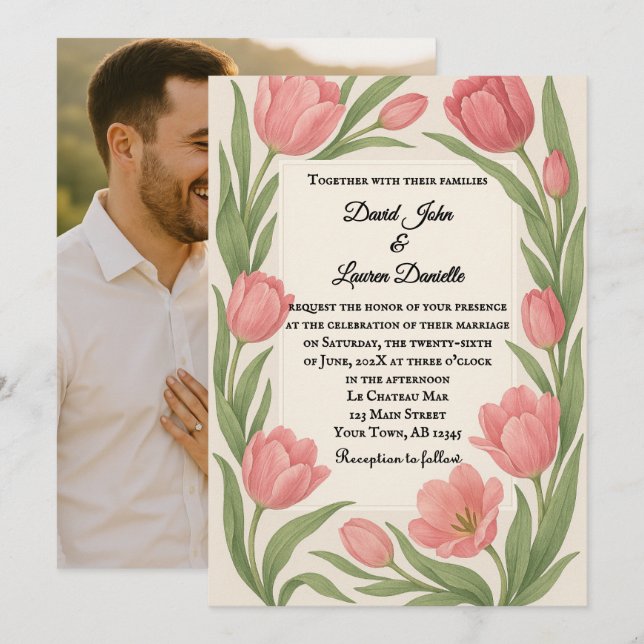 Convite de Casamento com Foto Tulipa Ever After (Frente/Verso)