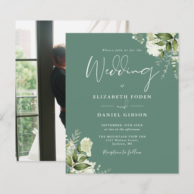 Convite de Casamento com Foto Verde Eucalipto Orça (Frente/Verso)