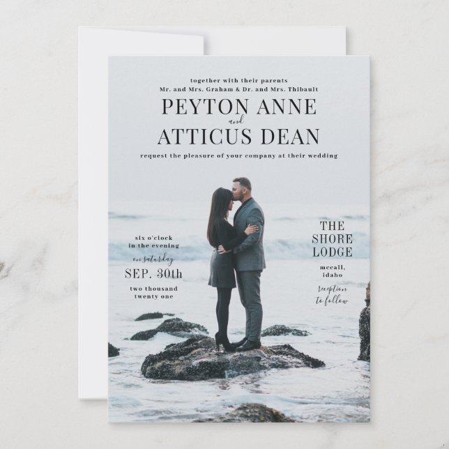 Convite de Casamento com Foto Vertical da Atmosfer (Frente)