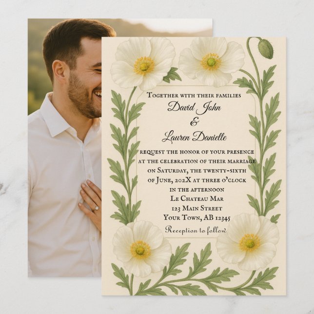 Convite de Casamento com Foto Whispers of Bloom (Frente/Verso)