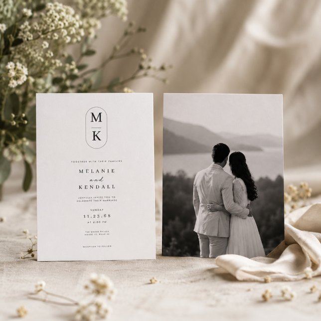Convite de Casamento com Fotografia e Monograma El (Criador carregado)