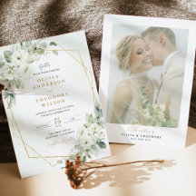 Convite de Casamento com Fundo de Foto Floral em V
