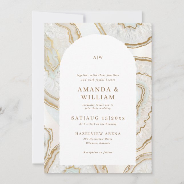 Convite de Casamento com Fundo de Quartzo Ágata (Frente)