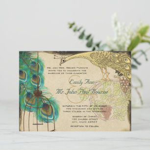 Convite de Casamento com Gaiola de Pavão Medieval