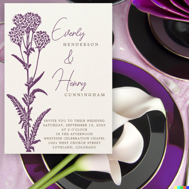 Convite de Casamento com Galho de Flor Silvestre R (Criador carregado)