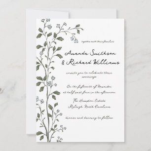 Convite de Casamento com Galho Floral Azul