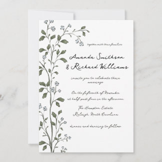 Convite de Casamento com Galho Floral Azul