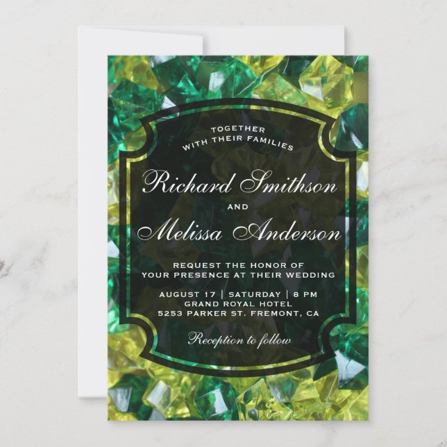 Convite de Casamento com Gemas Modernas Amarelo Ve (Frente)