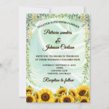 Convite de Casamento com Girassóis e Folhagens