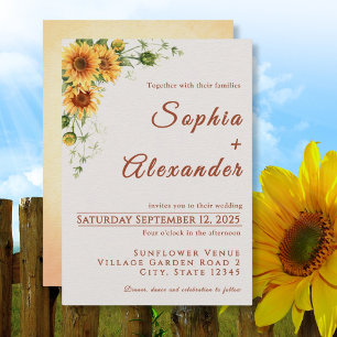 Convite de Casamento com Girassóis em Aquarela
