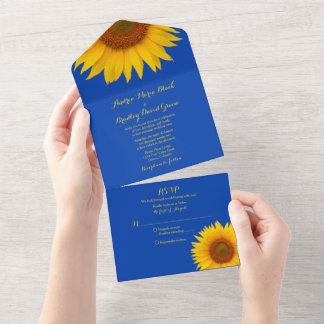 Convite de Casamento com Girassol Amarelo Azul Rea