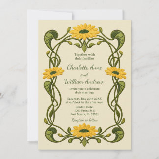 Convite de Casamento com Girassol Art Nouveau Bord