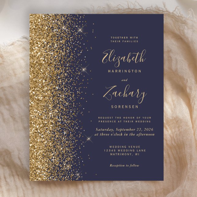 Convite de Casamento com Glitter Dourado Azul Escu (Criador carregado)
