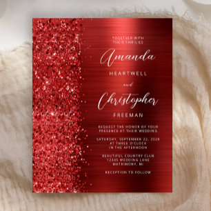 Convite de Casamento com Glitter Vermelho Glam Red