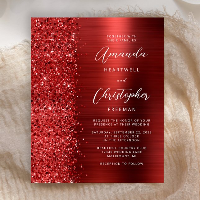 Convite de Casamento com Glitter Vermelho Glam Red (Criador carregado)
