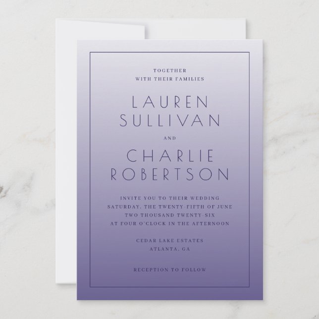 Convite de Casamento com Gradiente de Lavanda Eleg (Frente)