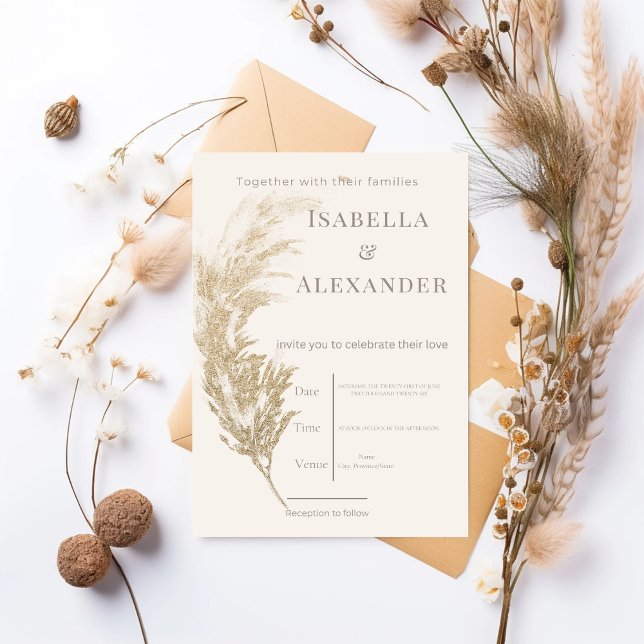 Convite de Casamento com Grama das Pampas (Pampas Grass Wedding Invitation)