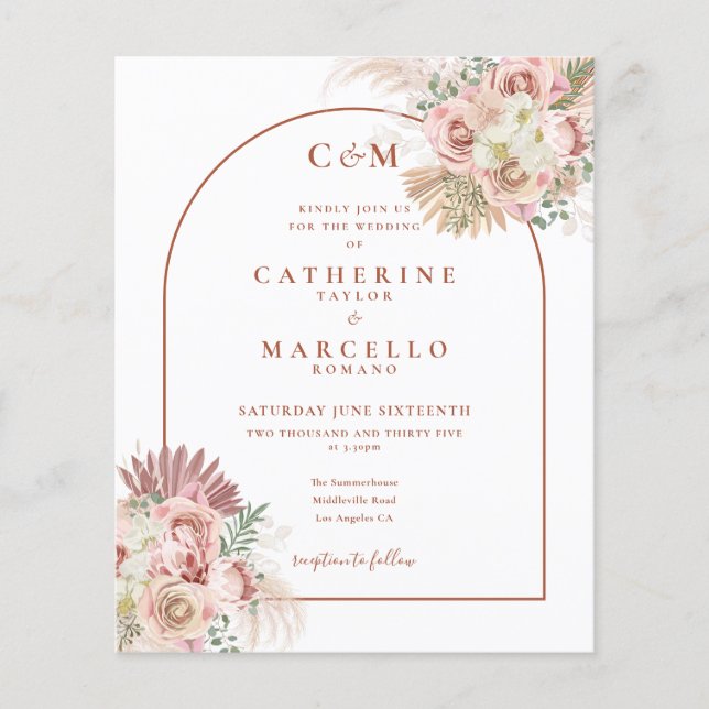 Convite de Casamento com Grama das Pampas Monogram (Frente)