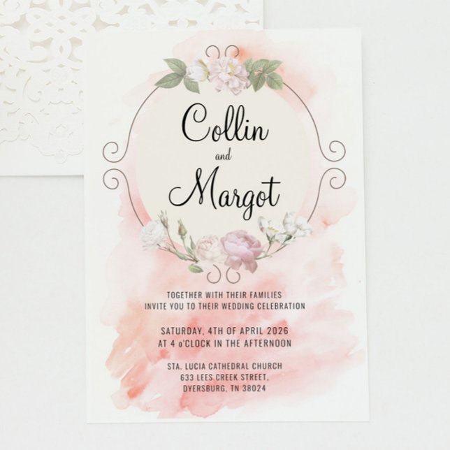 Convite de Casamento com Grinalda Blush Rosa (Criador carregado)