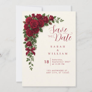 Convite de Casamento com Grinalda de Rosa Vermelha