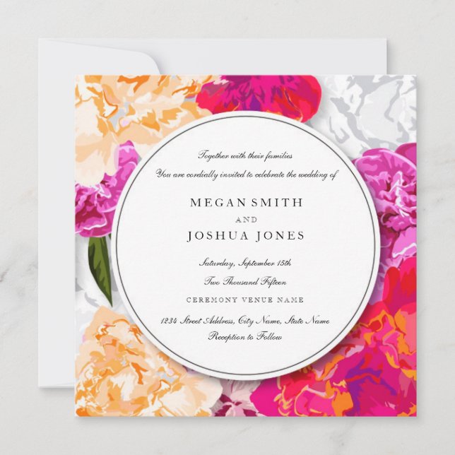 Convite de Casamento com Grinalda Floral Colorida  (Frente)