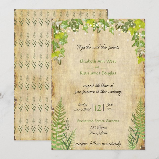 Convite de Casamento com Hera da Floresta Rústica  (Frente/Verso)