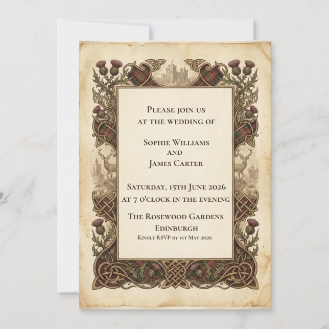 Convite de Casamento com Herança das Terras Altas  (Frente)