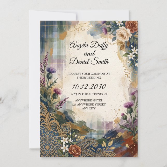 Convite de casamento com herança escocesa italiana (Frente)