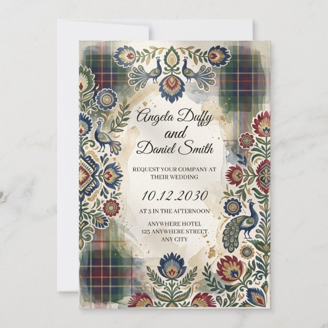Convite de casamento com herança escocesa italiana (Frente)