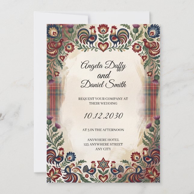 Convite de casamento com herança escocesa italiana (Frente)