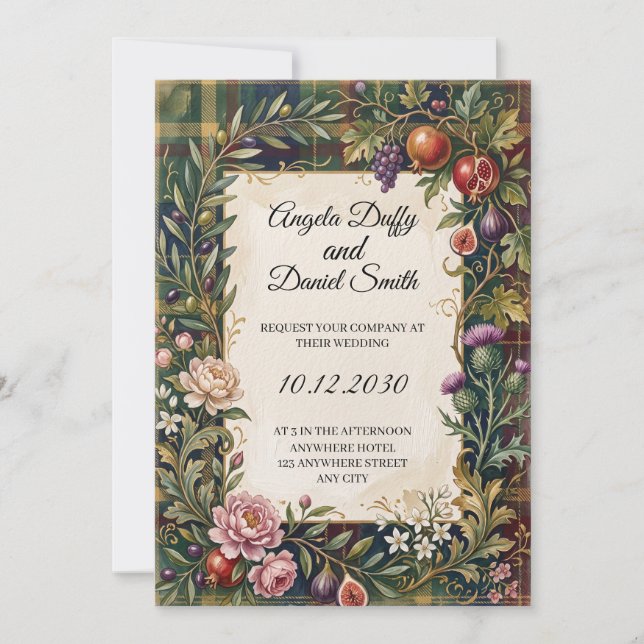 Convite de Casamento com Herança Italiana Escocesa (Frente)