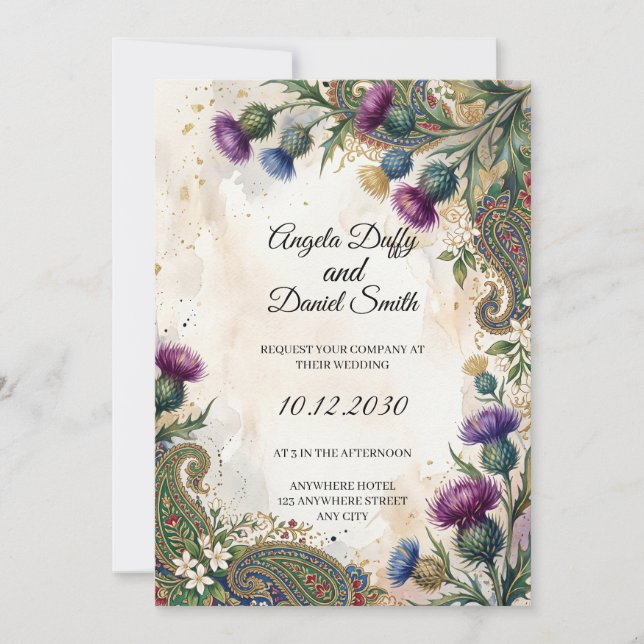 Convite de casamento com herança ítalo-escocesa (Frente)