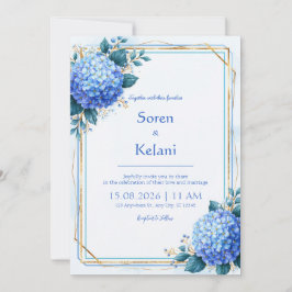 Convite de Casamento com Hidrangea Azul e Moldura