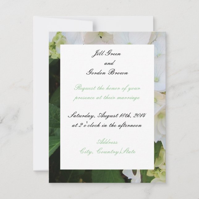 Convite de Casamento com Hortênsia Branca (Frente)