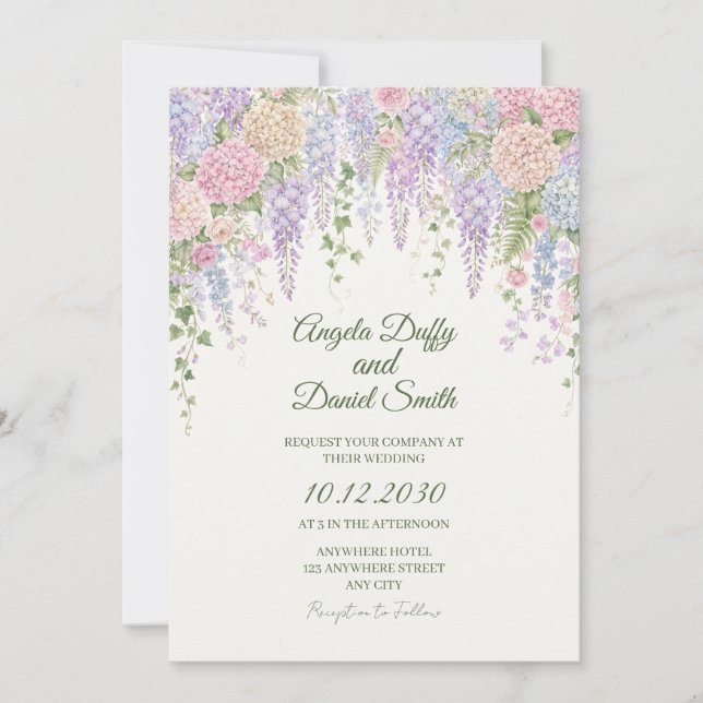 Convite de Casamento com Hortênsia Pastel (Frente)