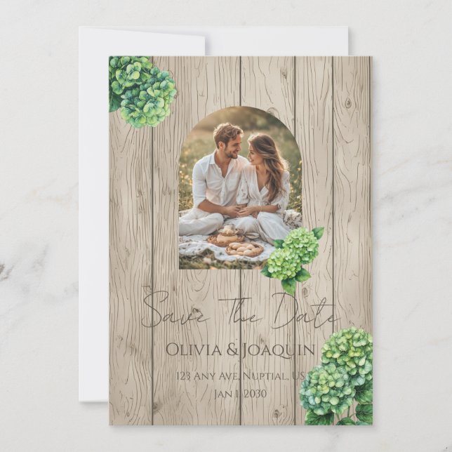 Convite de Casamento com Hortênsia Verde (Frente)