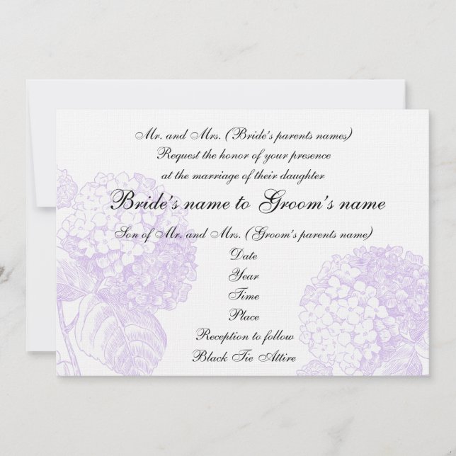 Convite de Casamento com Hortênsias (Frente)