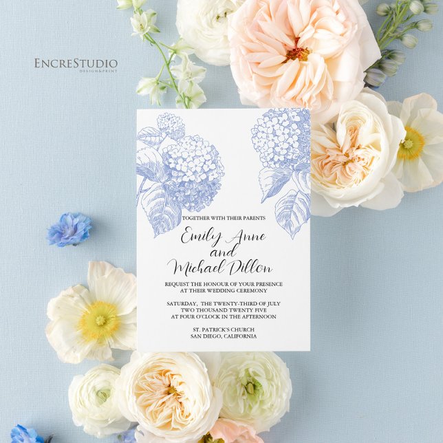 Convite de Casamento com Hydrangea Azul (Criador carregado)