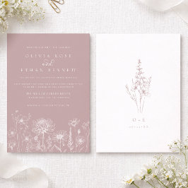 Convite de Casamento com Ilustração de Flores Silv