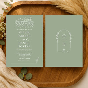 Convite de Casamento com Ilustração de Vinhedo Rús