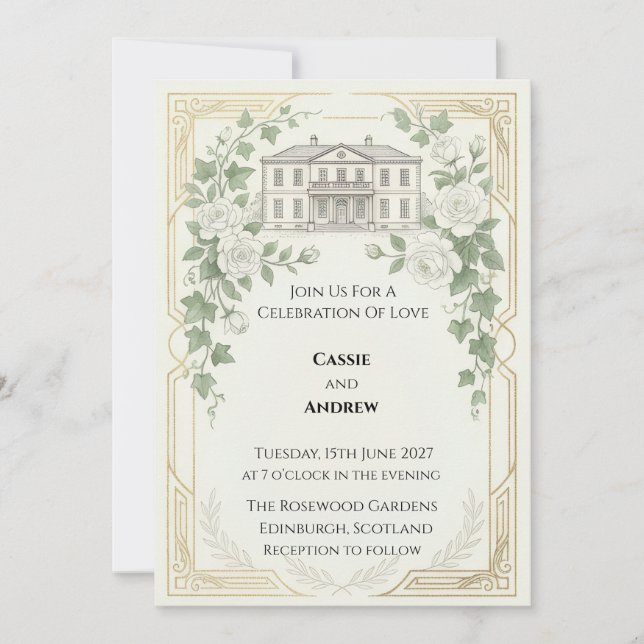 Convite de Casamento com Ilustração do Local (Frente)