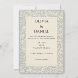 Convite de Casamento com Ilustração Floral Bege Ci