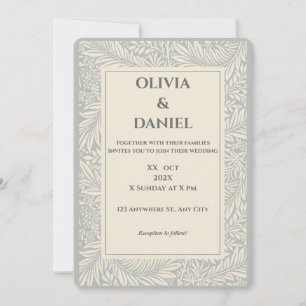 Convite de Casamento com Ilustração Floral Bege Ci