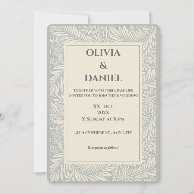 Convite de Casamento com Ilustração Floral Bege Ci (Frente)