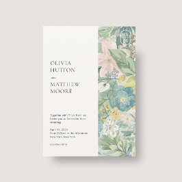 Convite de Casamento com Ilustração Floral em Aqua