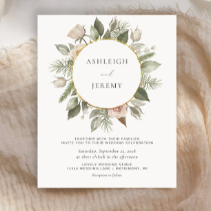 Convite de Casamento com Ilustração Floral em Aqua
