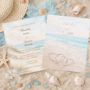 Convite de casamento com iniciais de areia de cora