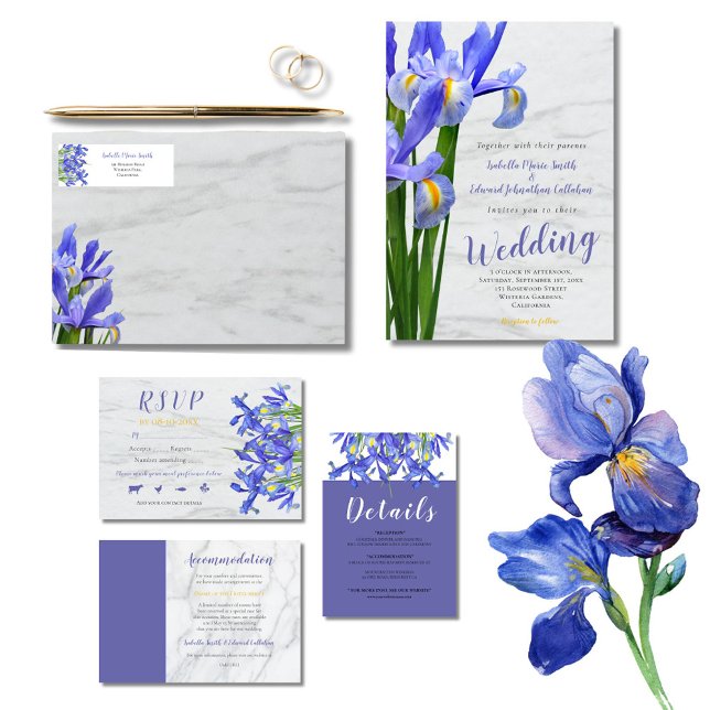 Convite de Casamento com Íris Azul Real Moderno e  (Criador carregado)